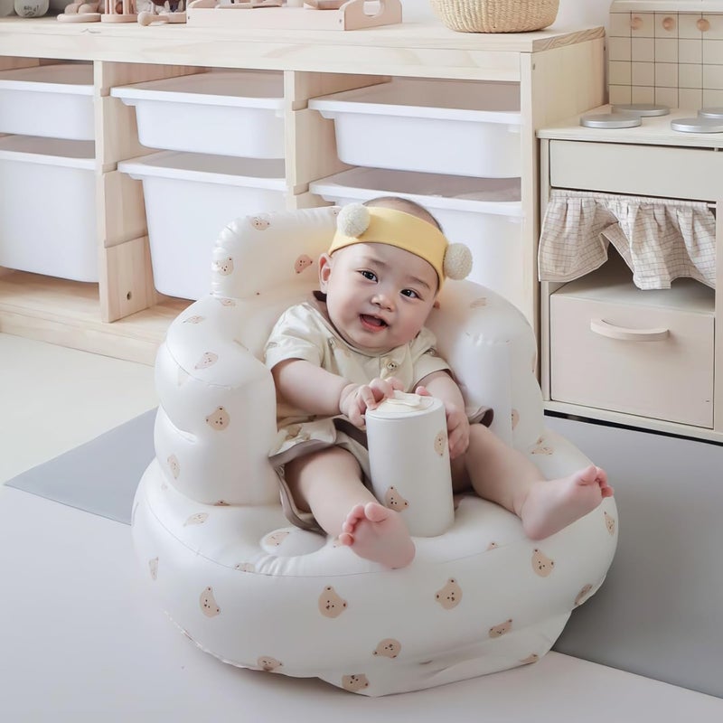 EKEPE Baby Inflatable Seat with Suction Cups for Babies 3 Months & Up, Baby Floor Seats for Sitting Up with Built in Air Pump, Blow Up Baby Chair for Infants - Bear Head - Image 2